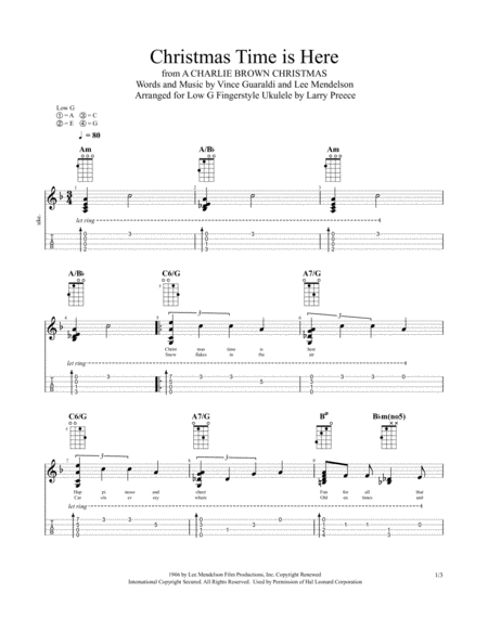 Christmas Time Is Here Fingerstyle Ukulele Sheet Music