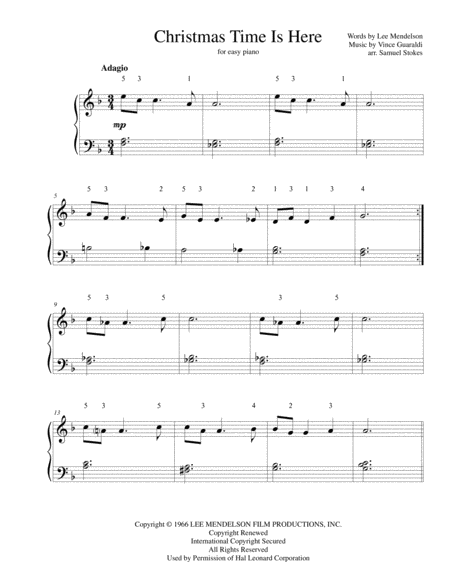 Free Sheet Music Christmas Time Is Here For Easy Piano