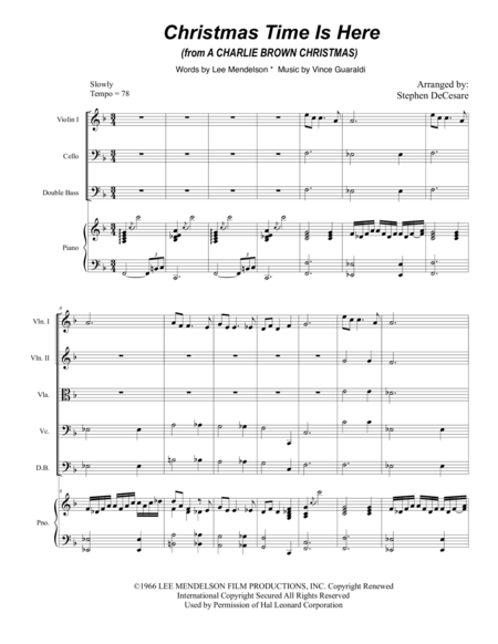 Christmas Time Is Here For String Quintet Sheet Music