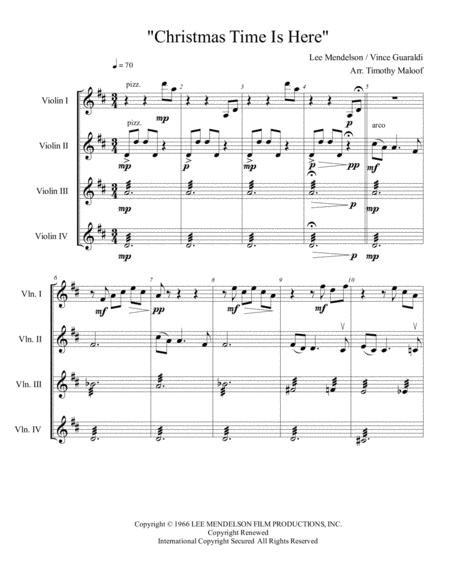 Free Sheet Music Christmas Time Is Here For Violin Ensemble In D