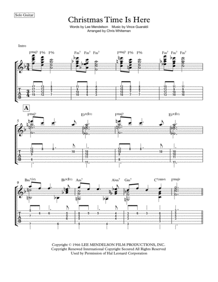 Christmas Time Is Here Jazz Guitar Chord Melody Sheet Music