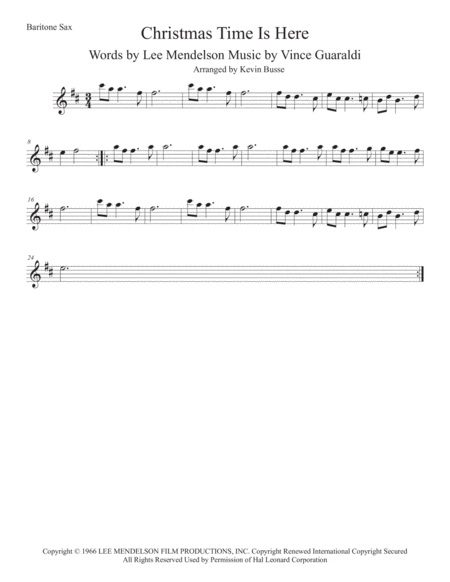 Christmas Time Is Here Original Key Bari Sax Sheet Music