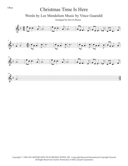 Free Sheet Music Christmas Time Is Here Original Key Oboe