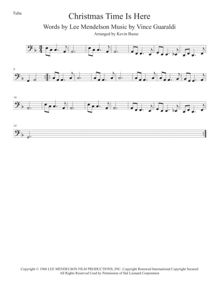 Free Sheet Music Christmas Time Is Here Original Key Tuba