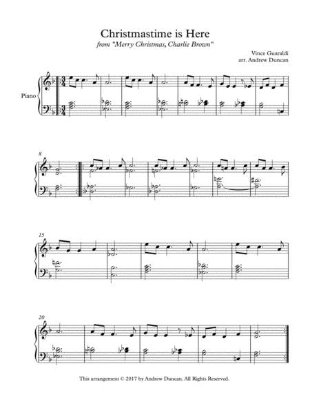 Free Sheet Music Christmas Time Is Here Simple Piano Solo