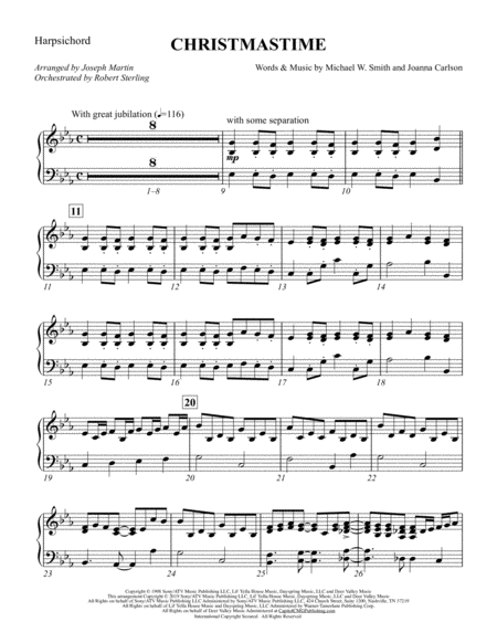 Christmastime Arr Joseph M Martin Harpsichord Sheet Music