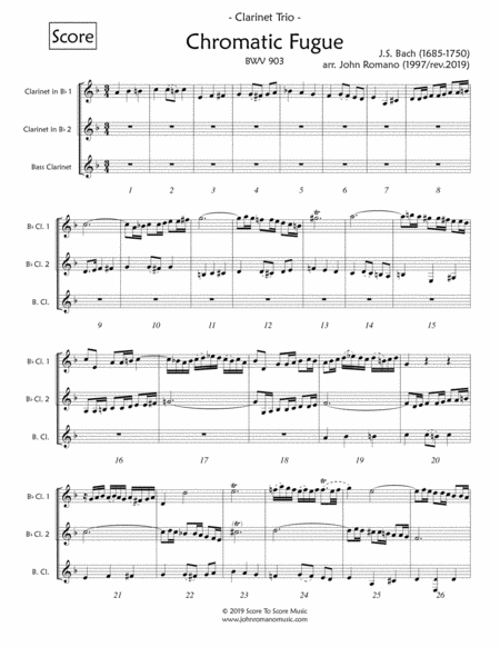 Free Sheet Music Chromatic Fugue Bwv 903 Clarinet Trio