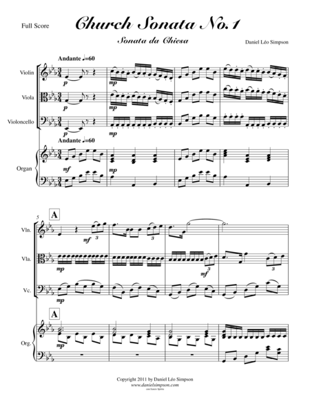 Free Sheet Music Church Sonata No 1 In Eb For String Trio Organ By Daniel Leo Simpson
