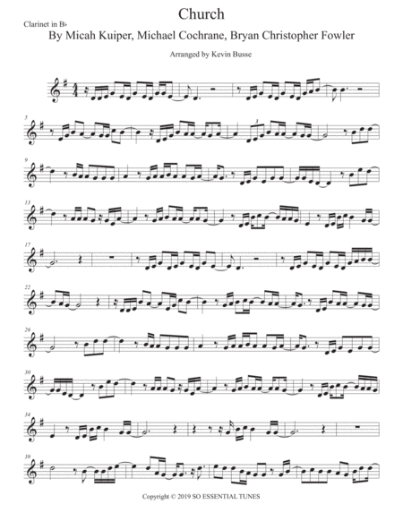 Church Take Me Back Clarinet Sheet Music