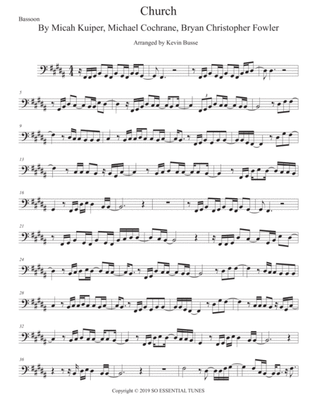 Church Take Me Back Original Key For Bassoon Sheet Music