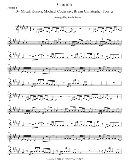 Church Take Me Back Original Key For Horn In F Sheet Music