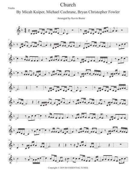 Church Take Me Back Violin Sheet Music