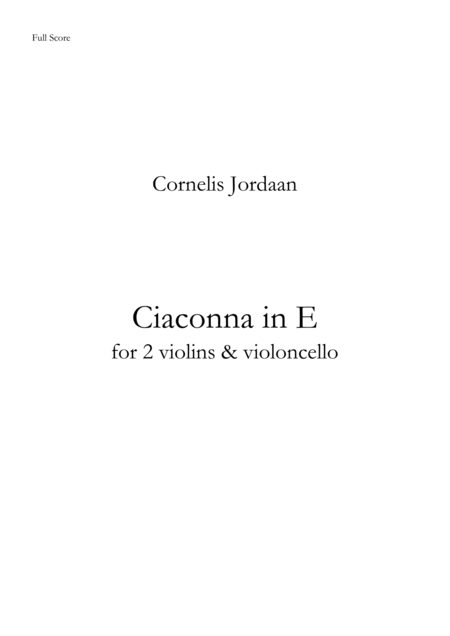 Ciaconna In E Minor For 2 Violins Violoncello Sheet Music