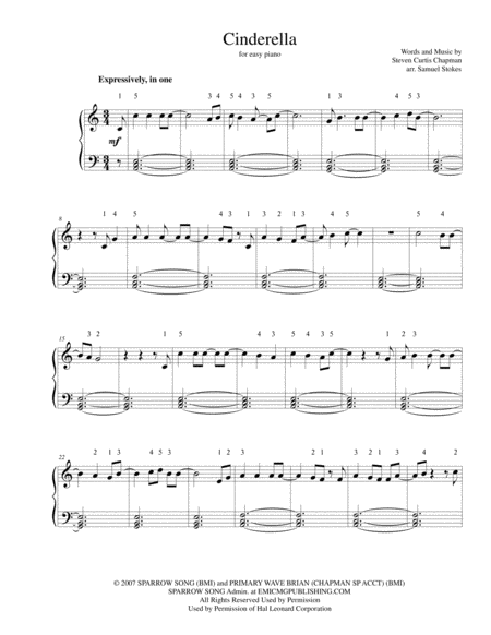 Cinderella For Easy Piano Sheet Music