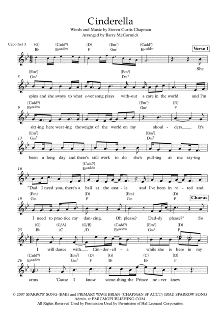 Free Sheet Music Cinderella Lead Sheet