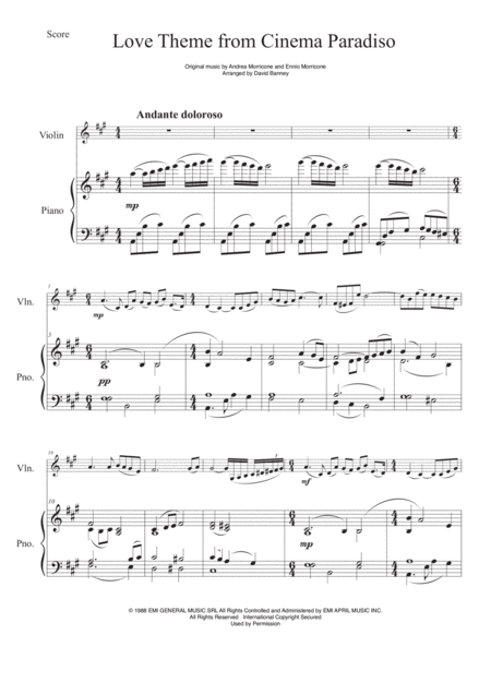 Cinema Paradiso For Violin And Piano Sheet Music