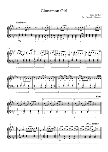 Cinnamon Girl Piano Solo Late Beginners Sheet Music