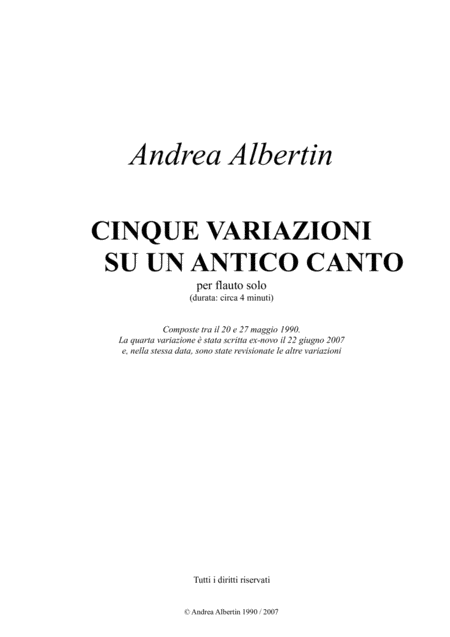 Free Sheet Music Cinque Variazioni Su Un Antico Canto