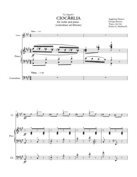 Ciocrlia La Alondra The Skylark Violin Piano Contrabass Sheet Music