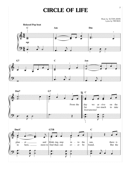 Circle Of Life From The Lion King Broadway Musical Sheet Music