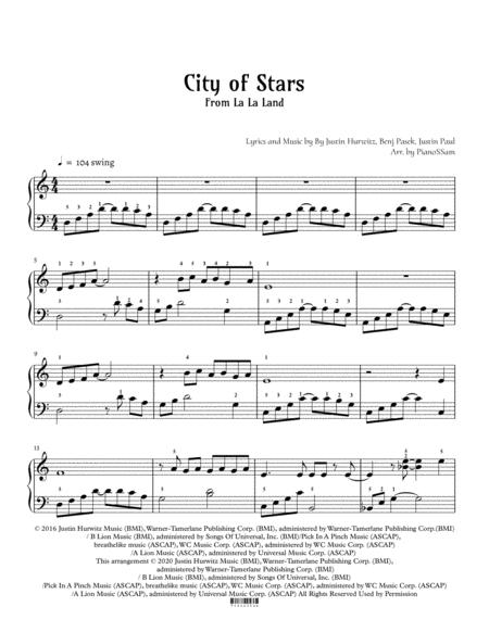 City Of Stars A Minor Key Sheet Music