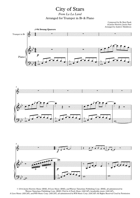 City Of Stars Arranged For Trumpet And Piano Sheet Music