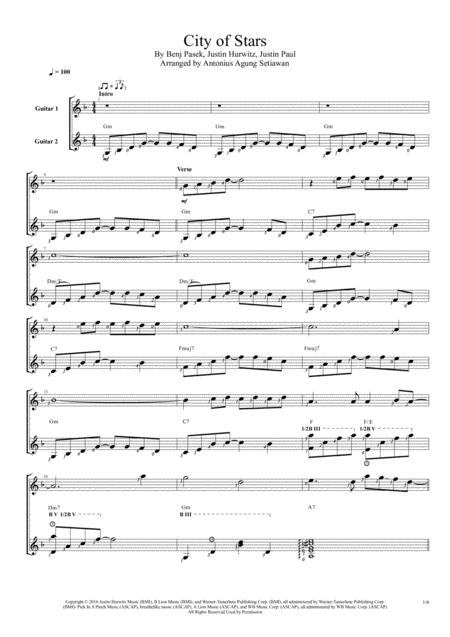 City Of Stars Duet Guitar Score Sheet Music