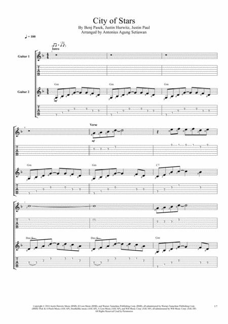 City Of Stars Duet Guitar Tablature Sheet Music