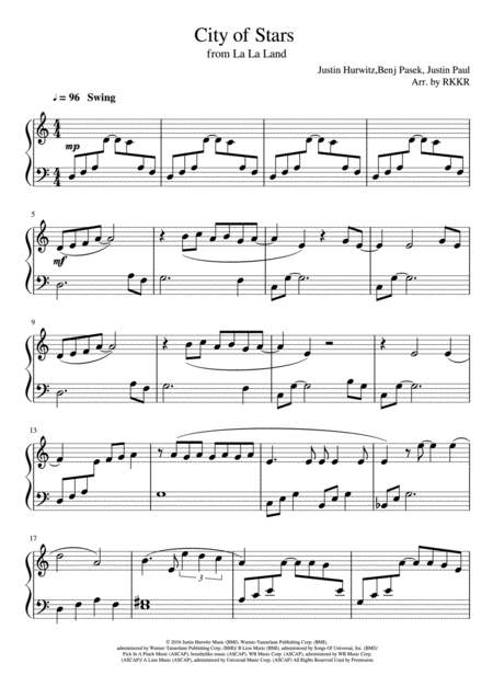 City Of Stars Easy Piano Key In A Minor Sheet Music