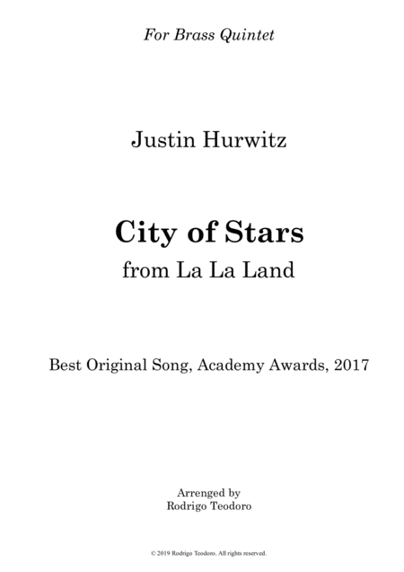 Free Sheet Music City Of Stars From La La Land Brass Quintet