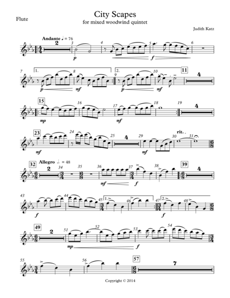 Free Sheet Music City Scapes For Mixed Woodwind Quintet Parts