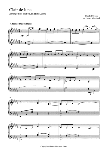 Clair De Lune Arr For The Left Hand Sheet Music