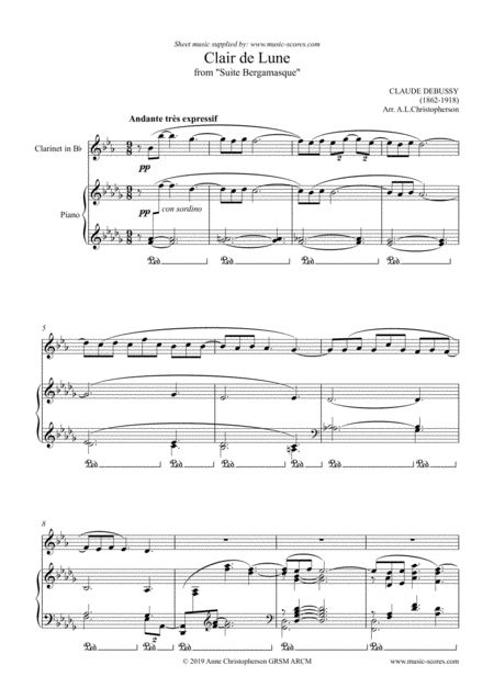 Clair De Lune Clarinet Piano Sheet Music