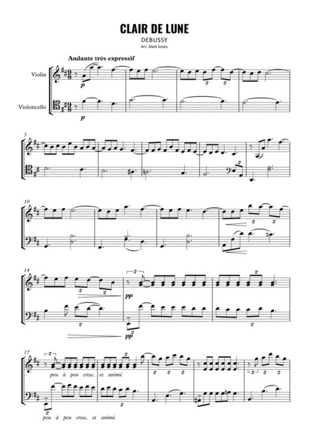 Free Sheet Music Clair De Lune For Violin And Cello