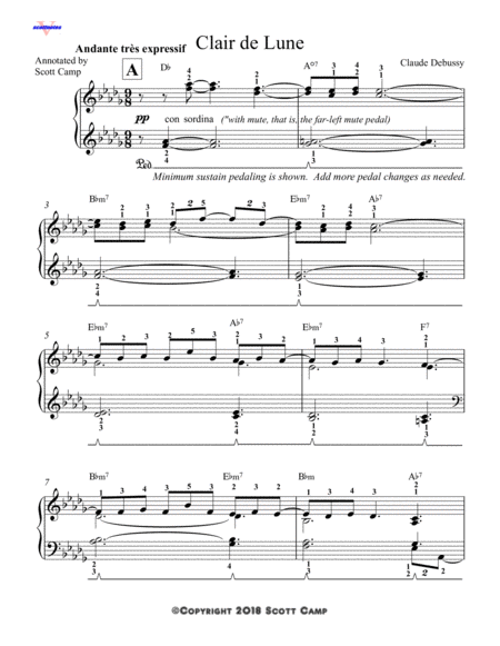 Clair De Lune With Piano Fingering Sheet Music