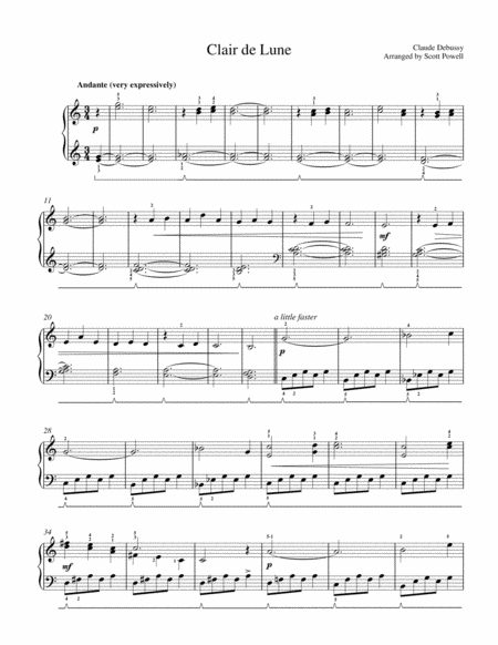 Claire De Lune For Easy Piano Sheet Music