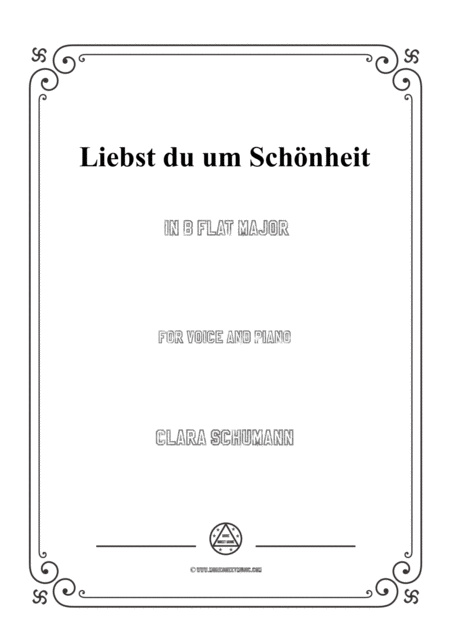 Clara Liebst Du Um Schnheit In B Flat Major For Voice And Piano Sheet Music