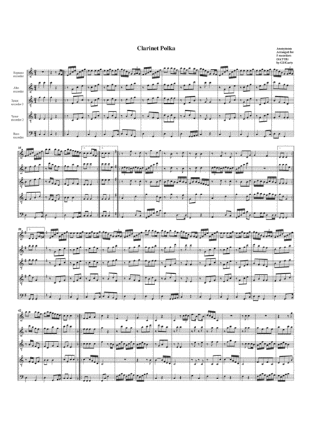 Free Sheet Music Clarinet Polka Arrangement For 5 Recorders