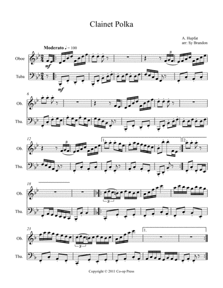 Free Sheet Music Clarinet Polka For Oboe And Tuba