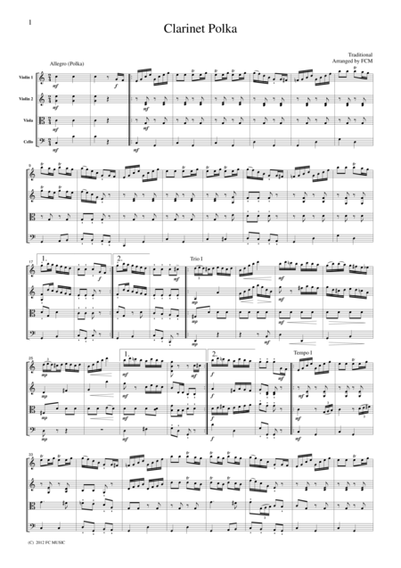 Free Sheet Music Clarinet Polka For String Quartet Jm005