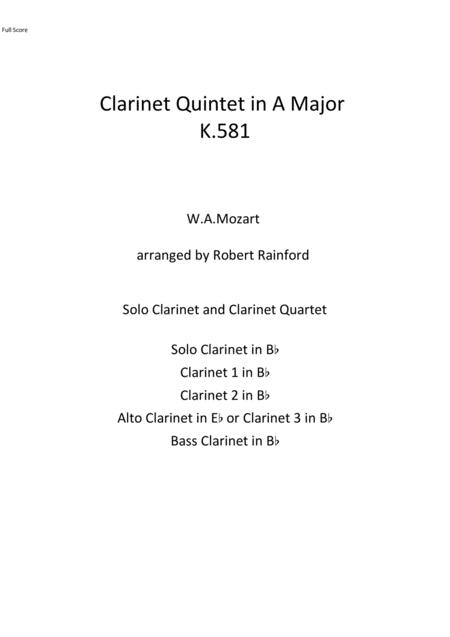 Clarinet Quintet In A Major K581 Sheet Music