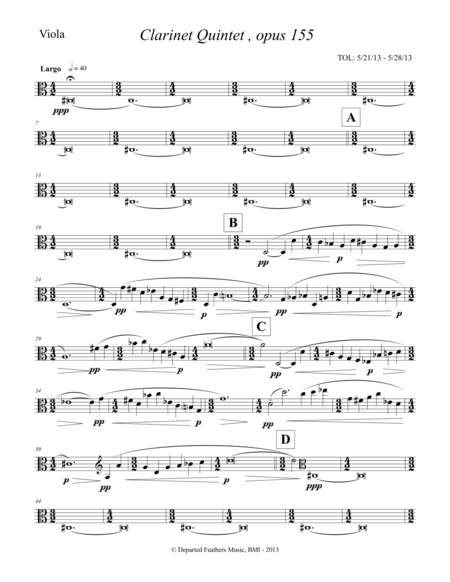 Clarinet Quintet Opus 155 2013 Viola Sheet Music