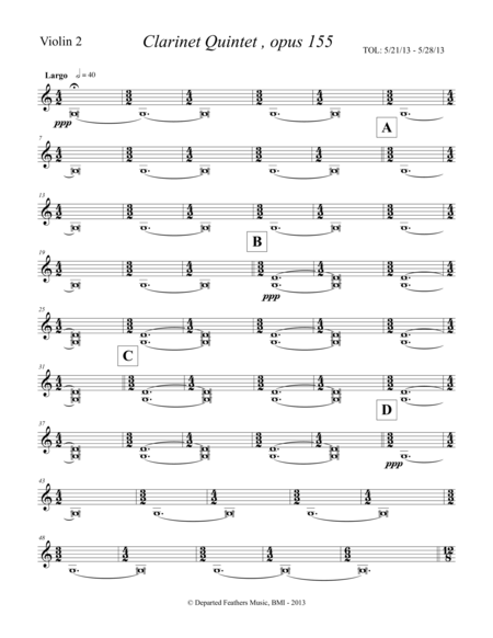 Free Sheet Music Clarinet Quintet Opus 155 2013 Violin 2 Part