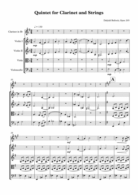 Clarinet Quintet Opus 205 Sheet Music