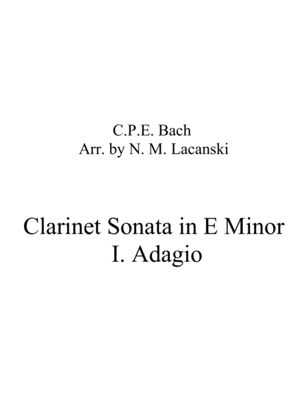 Free Sheet Music Clarinet Sonata In E Minor I Adagio