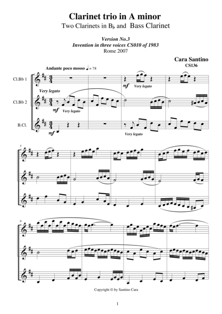 Free Sheet Music Clarinet Trio In A Minor Cs136