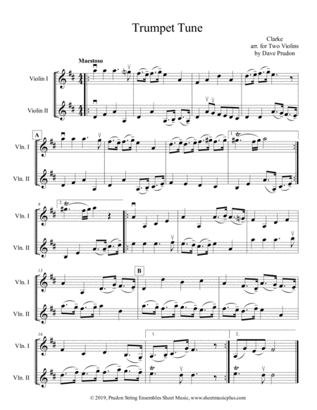 Clarke Trumpet Tune For Two Violins Sheet Music