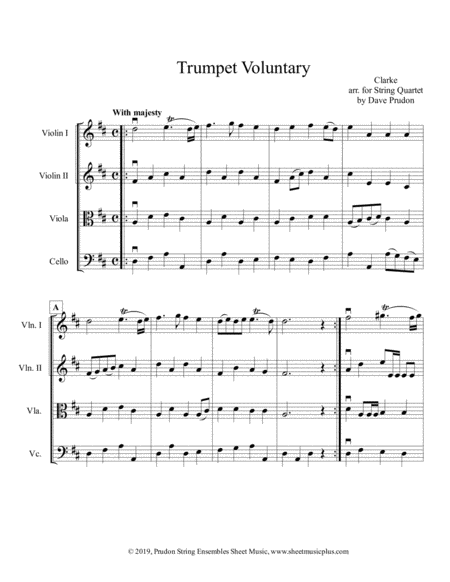 Clarke Trumpet Voluntary For String Quartet Sheet Music