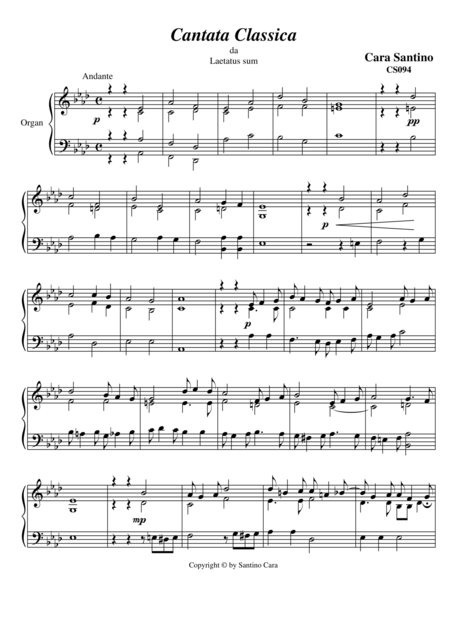 Classic Cantata In A Flat Major For Organ Sheet Music