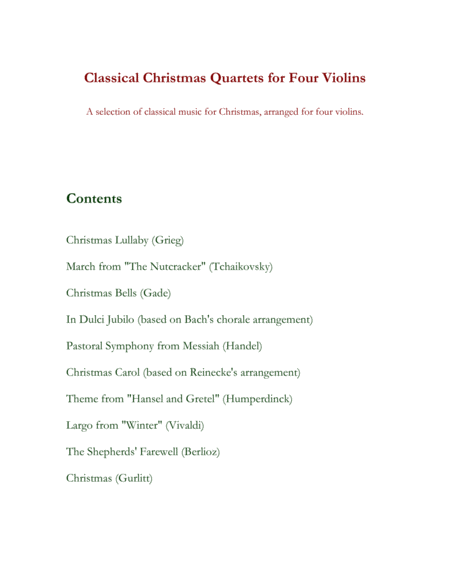 Classical Christmas Quartets 4 Violins Sheet Music